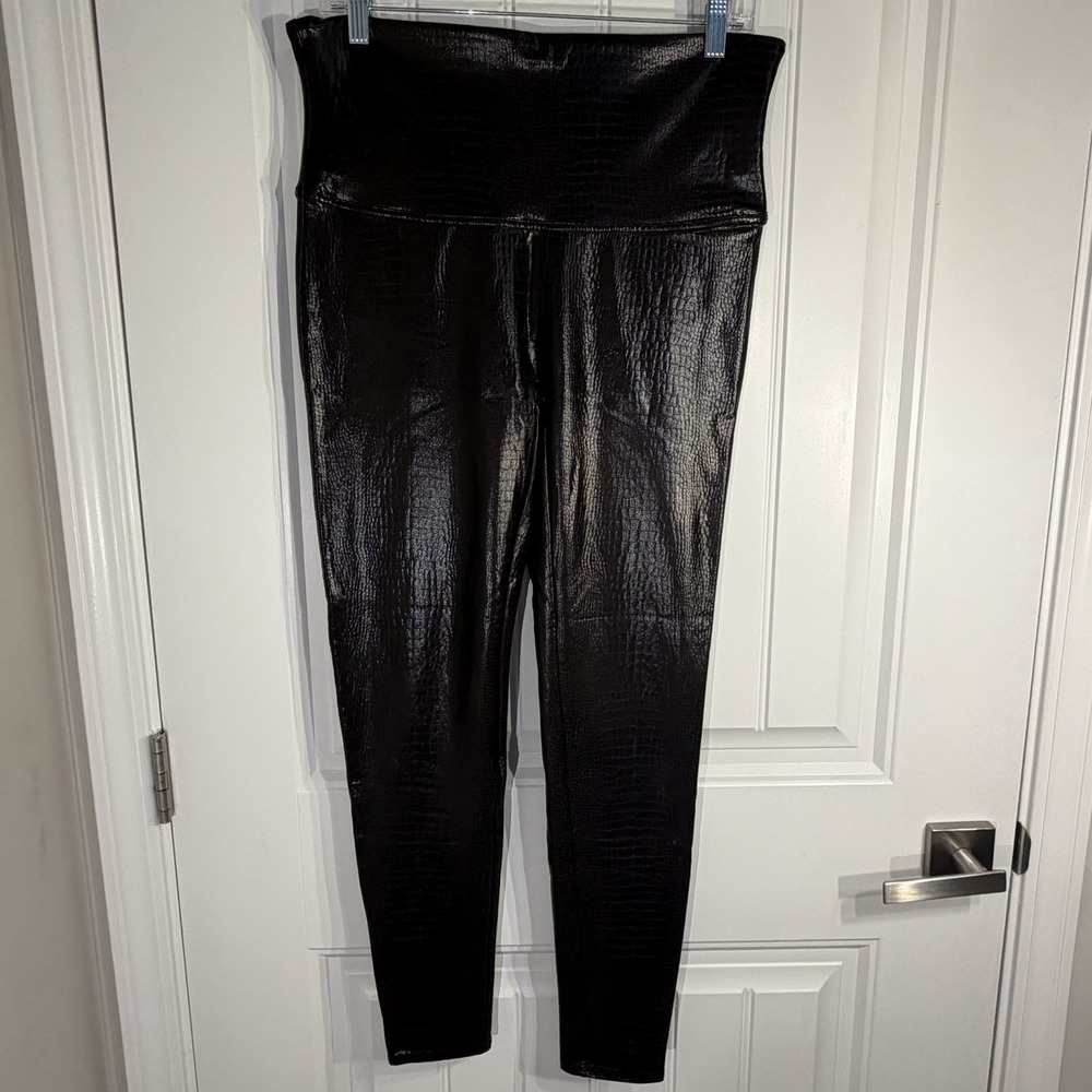 Spanx‎ Womens Brown Faux Leather Croc Shine Leggings XL